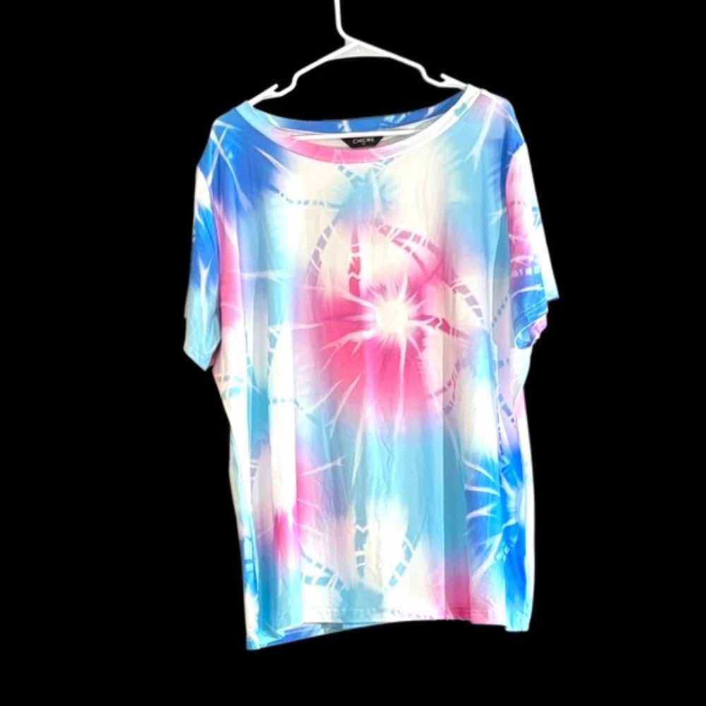 NWOT-Chic Tie-Dye Short Sleeve Top - Pink and Blue
